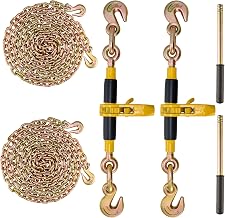 VEVOR 3/8"-1/2" Ratchet Chain Binder with Chain, G80 12000 lbs Secure Limit, Heavy Duty Load, Labor-Saving Anti-Skid Handle, Tie Down Hauling Chain Binders for Flatbed Truck Trailer, 2 Set & Yellow