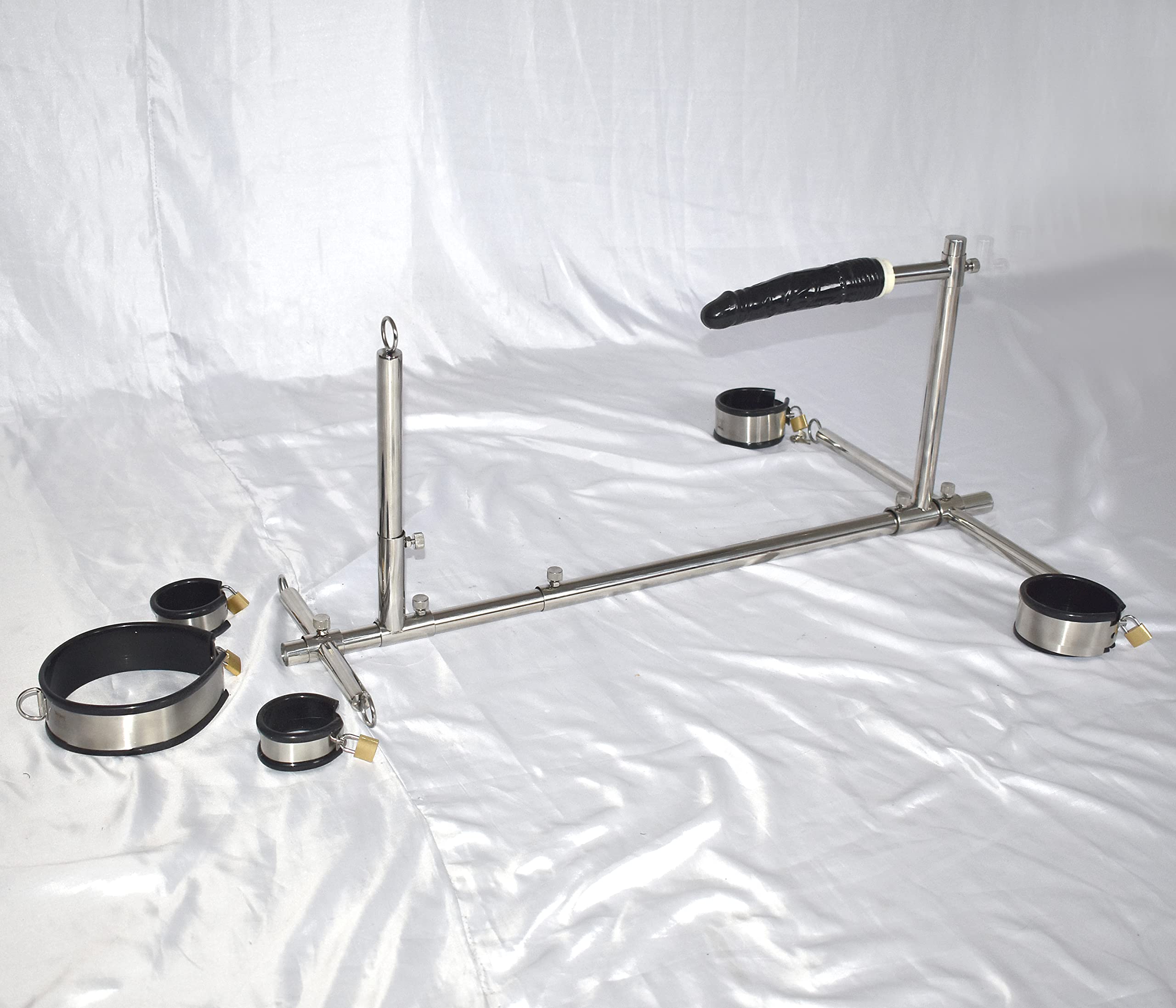 Gogna da Pavimento Bondage con Dildo, Manette & Cavigliere BDSM | Gogna in metallo con collare di contenzione – ideale per feticismo SM, mobili erotici e roleplay Dom/Sub in coppia