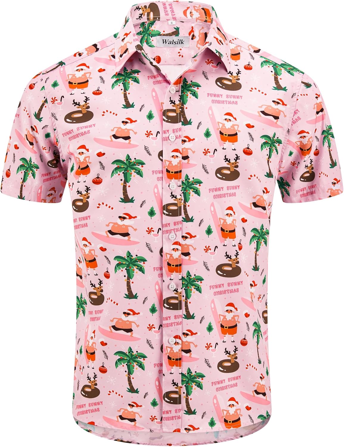 Christmas Hawaiian Button Down Shirt for Men Xmas Santa Printed Casual Beach Short Sleeve Shirts - Image 2