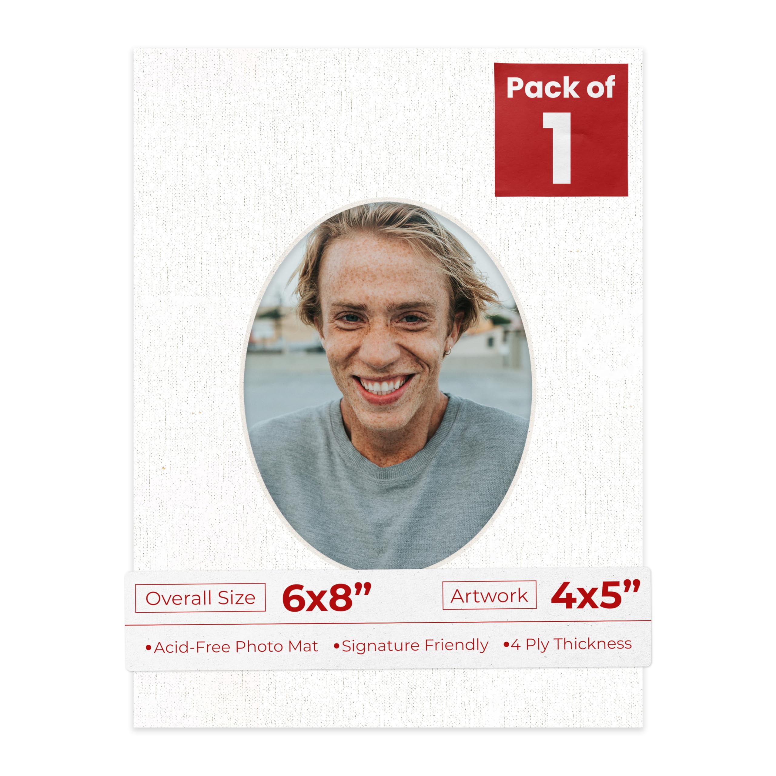 6x8 Mat Bevel Cut for 4x5 Photos - Precut White Linen Canvas Oval Shaped Photo Mat Board Opening - Acid Free Matte to Protect Your Pictures - Bevel Cut for Family Photos, Pack of 1 Matboard Show Kit-image-8