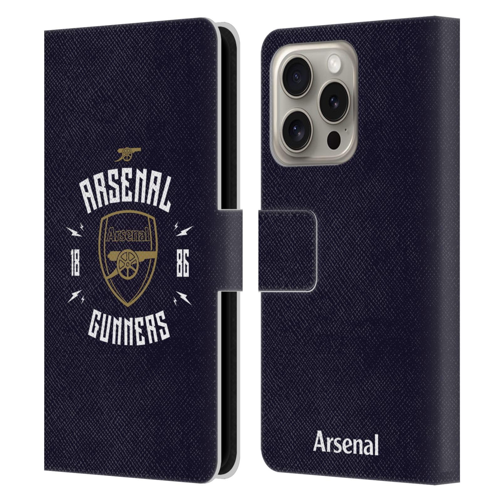 Head Case Designs Officially Licensed Arsenal FC Gunners Typography Leather Wallet Case Compatible With Apple iPhone 16 Pro