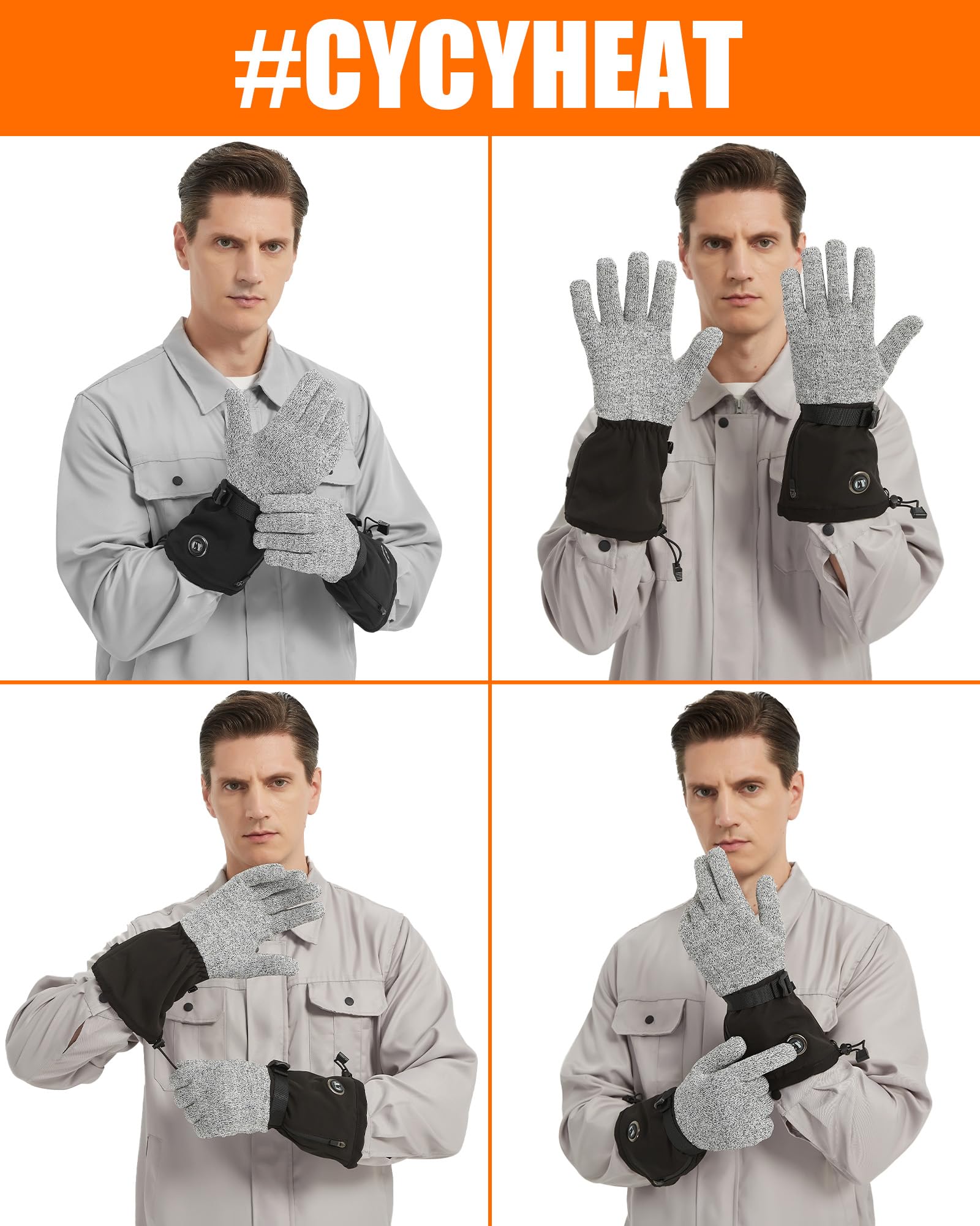 CYCYHEAT Beheizbare Handschuhe Herren – Heizbare Arbeitshandschuhe mit 5000mAh Akku, Verbesserte Heizelemente für Arbeit, Motorrad, Jagd & Ski