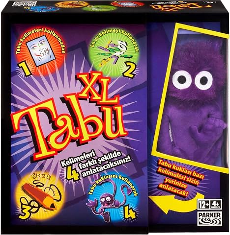 Hasbro Gaming Tabu XL Kutu Oyunu, 4 Farklı Oyun Alternatifi, Klasik Oyunun Yanı Sıra Çizerek, Tabu Kuklasıyla Anlatarak ve En Fazla 15 Kelime Kullanarak Tabu Oynayın