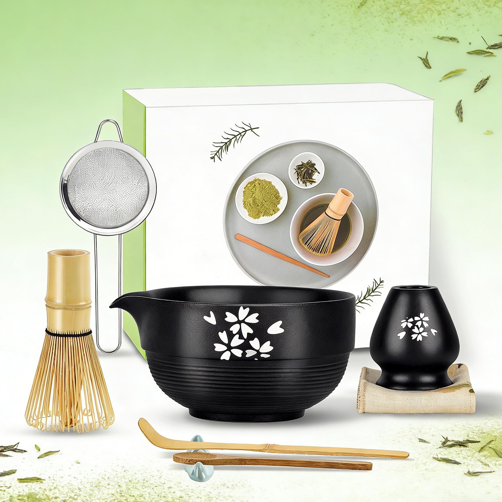 Zestaw Matcha | Zestaw do herbaty Matcha | Miska Matcha z dzióbkiem | akcesoria matcha 8-częściowe do ceremonii Matcha i Latte, prezent MatchaTea dla miłośników Matcha