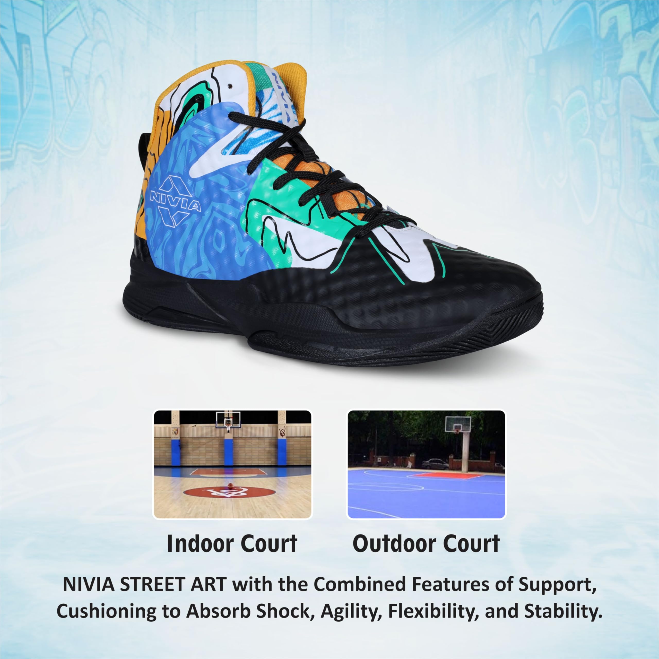 Nivia Street Art Combo Set (Street Art Basketball Jersey Set (Size-L); Street Art Basketball No.7; Street Art Basketball Shoes (Size-8))(Pack of 3)