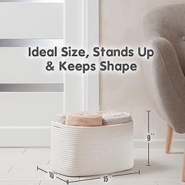 CHAT BLANC Cotton Rope Baskets for Organizing | Storage Baskets for Shelves | Rope Basket for Storage, Small Laundry Baskets, Woven Baskets for Storage, Dog Toy Bin, Baby Basket, Creamy White 3 Pack