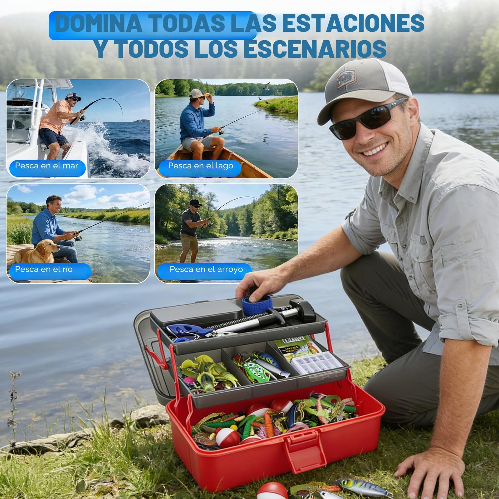Juego de accesorios de pesca de 460 piezas con caja de cebo, juego de señuelos de pesca y juego de herramientas con clips de labios, removedor de ganchos, intermitentes de cuchara, spinner, jigs