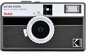 Kodak EKTAR H35N Half Frame Film Camera, 35mm, Reusable, Focus-Free, Bulb Function, Built-in Star Filter, Coated Improved Lens Film & AAA Battery are not Included Striped Black