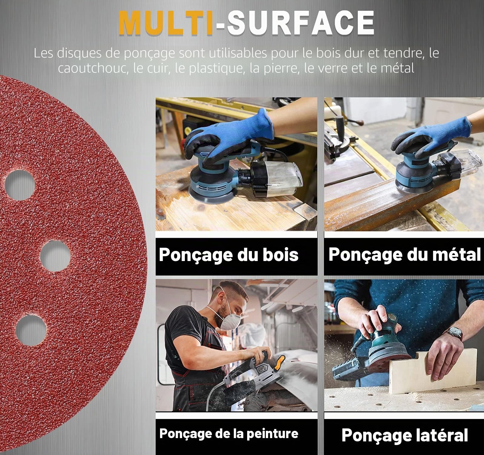 Disque de Ponçage 125mm 105PCS Papier Abrasif 8 Trous Grain 40-600 pour Ponceuse Excentrique