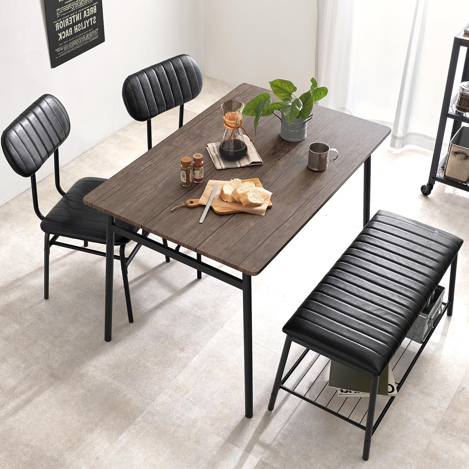 Amazon｜萩原 ダイニングテーブルセット ベンチ 4点セット 【 カフェ風