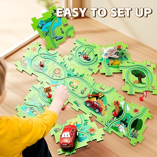 Vista 4 de 26 PCS Electric Puzzles Racer Kids Car Tracks for Toddlers 2-4 Year Old with Truck and Plane Play Set for Toddlers 1-3 5 Years Old Boy Gift Game&