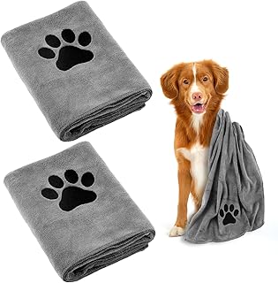 Dog Towel, Pack of 2 Dog Towels, Extra Absorbent for Dogs and Cats, Grey Quick-Drying Pet Microfibre Towels, 100 x 50 cm Dog Towel for Cats, Dogs or Other Pets product image