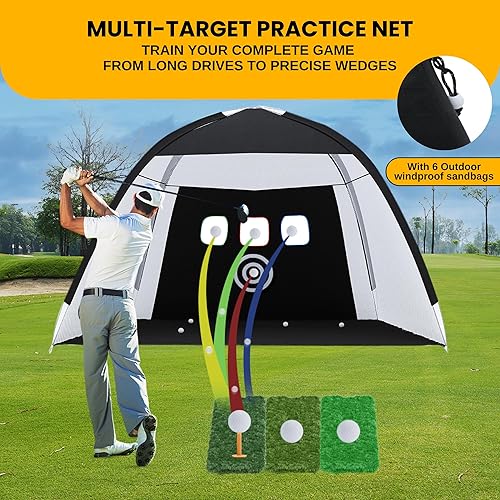 Miniatura 2 de Red de golf para patio trasero e interior Red de golf grande de 10 x 7 pies con objetivo de astillado y tapete de triple césped Ayuda de