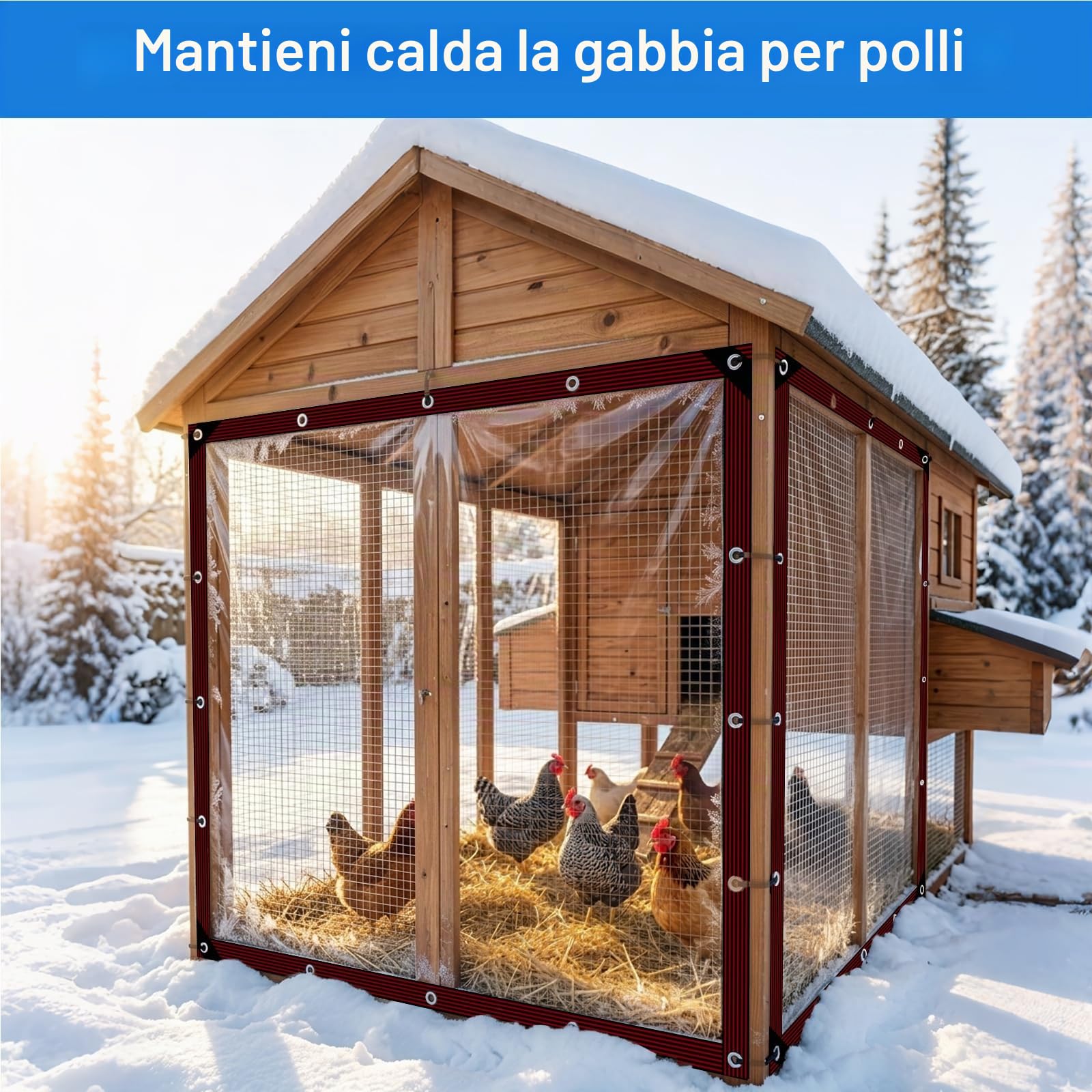 Telone Impermeabile Trasparente con Occhielli, 3 x 4 m, per Esterni, Terrazza, Pollaio