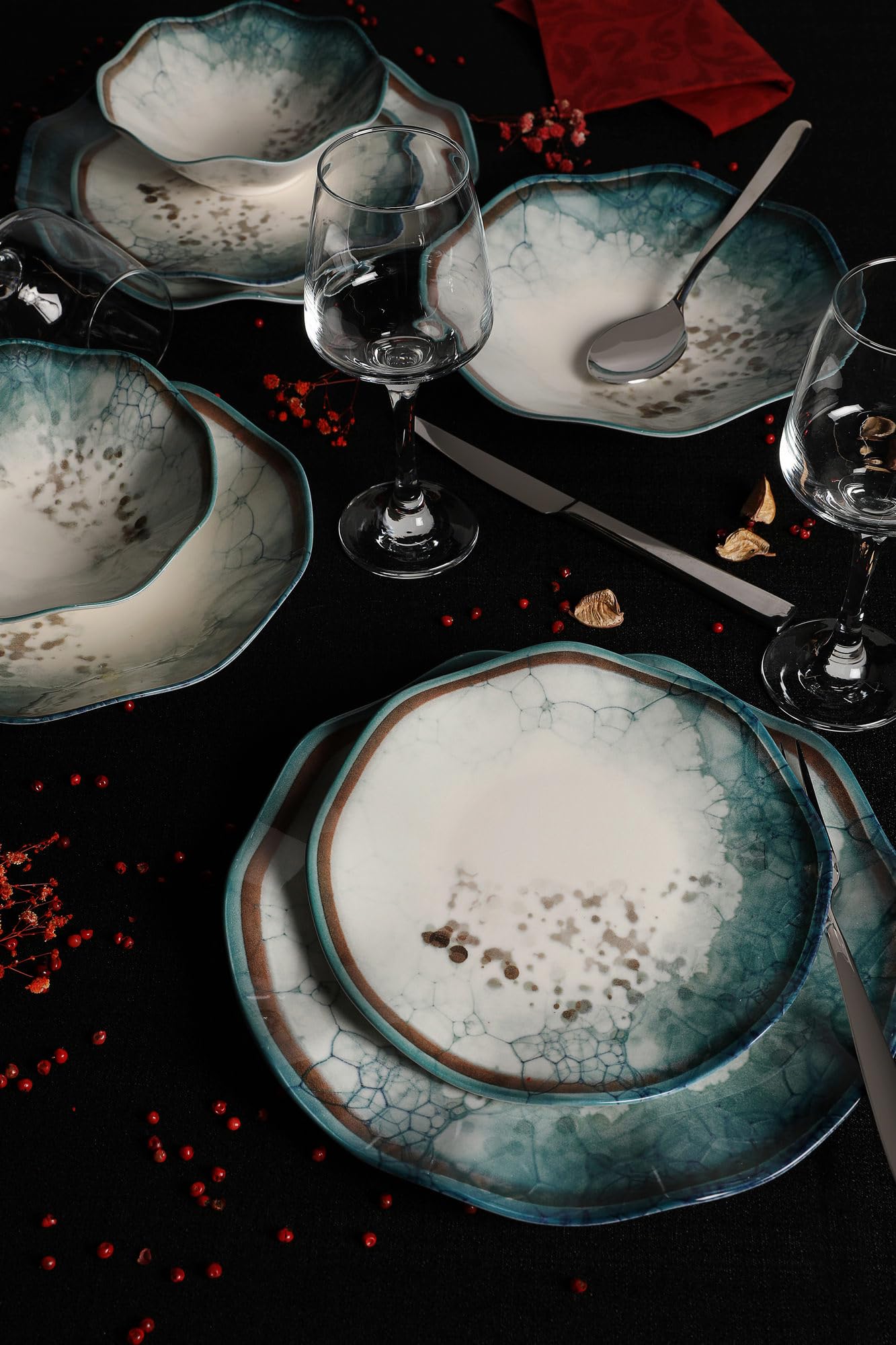 Elegante 24-delige dinerset, 100% porselein, wit, inclusief
