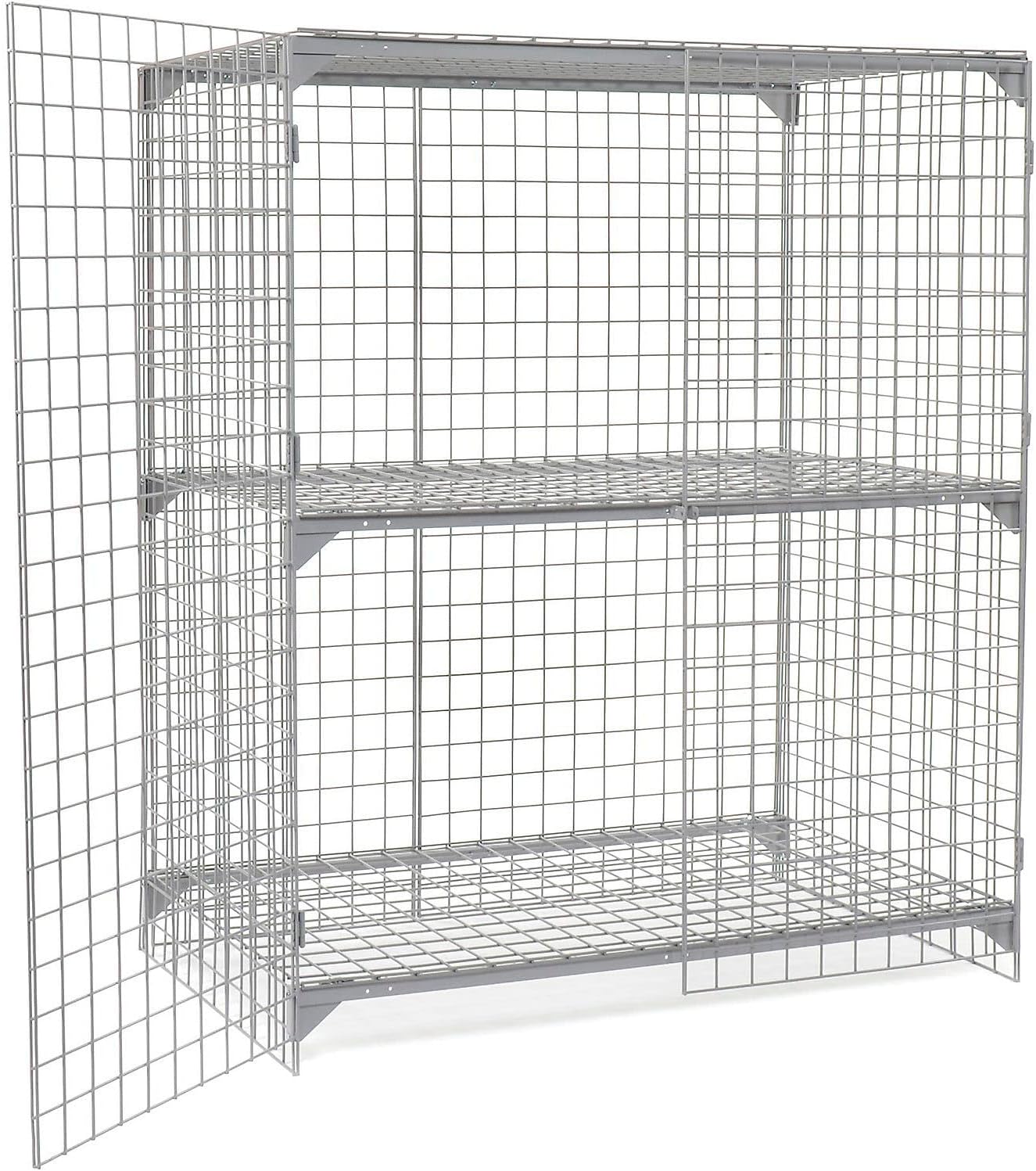 Global Industrial Commercial 1-Tier 2 Door Wire Mesh Security Locker, 60" W x 36" D x 72" H, Gray, Unassembled, Industrial Wide-Span Security Cage, Bulk Storage Locker