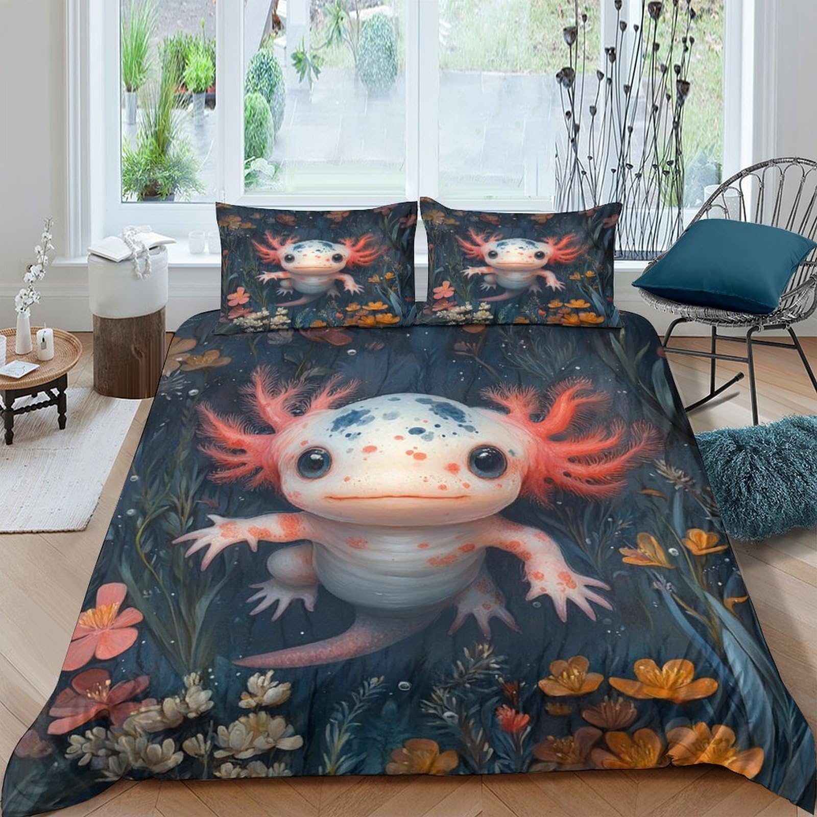 Ctjqhvkz Style-7 3D Printed Cute Axolotl Fitted Sheet Microfiber Soft Breathable Underwater Flowers Mattress Cover For Bedroom Decor Single（135X200cm）