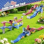 Jeu de pistes de course de tuiles magnétiques, 52PCS STEM Blocs éducatifs de construction magnétique avec 2 Voitures de course, jouets de voyage sensoriels Montessori pour enfants 3 4 5 6 7 8, Anniversaire pour les garçons & Filles