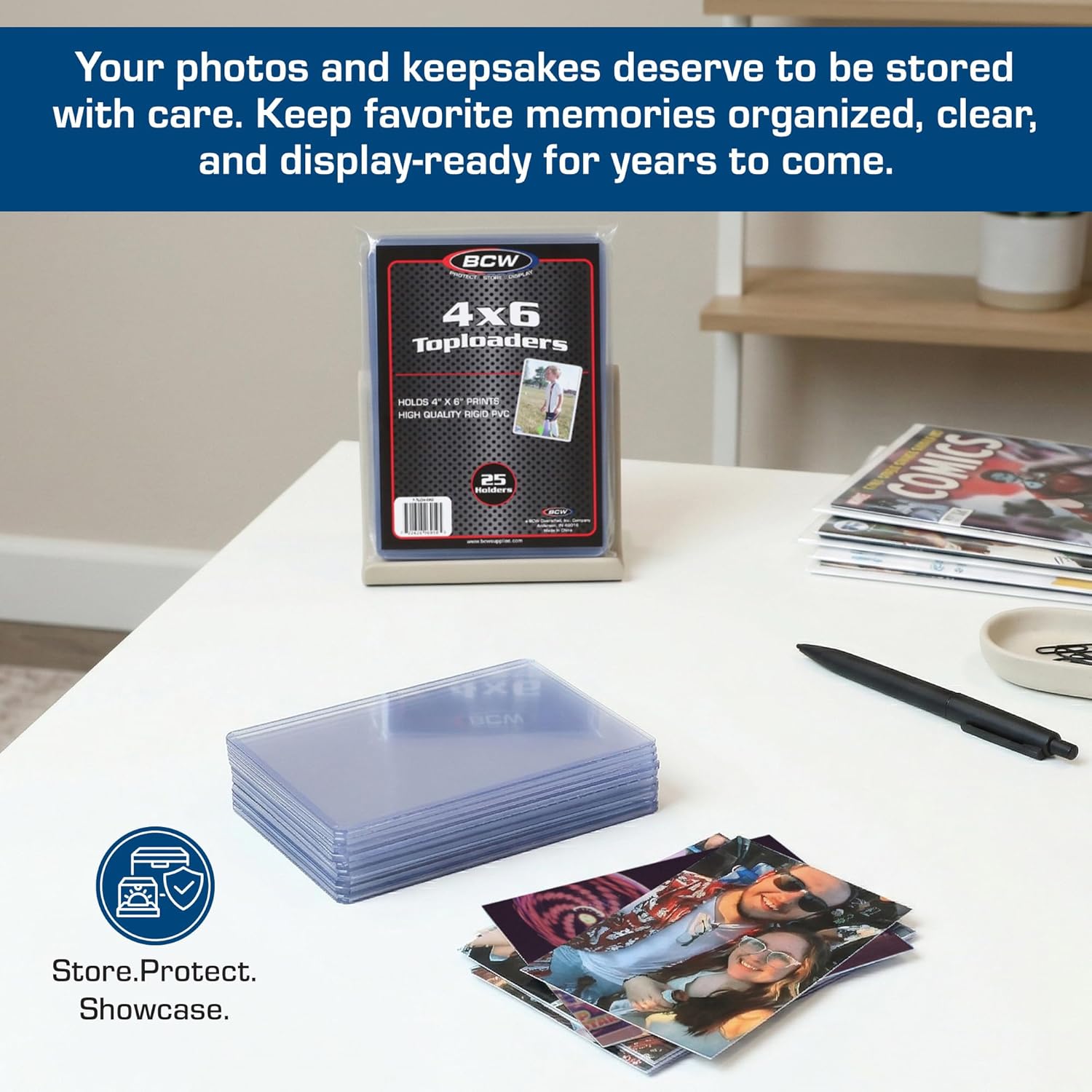 BCW 4x6 Photo & Postcard Topload Holders – 25 Pack | Blue-Tinted 4x6 Toploader Protectors for Photos, Prints & Postcards | Rigid Plastic Toploaders for Display & Storage