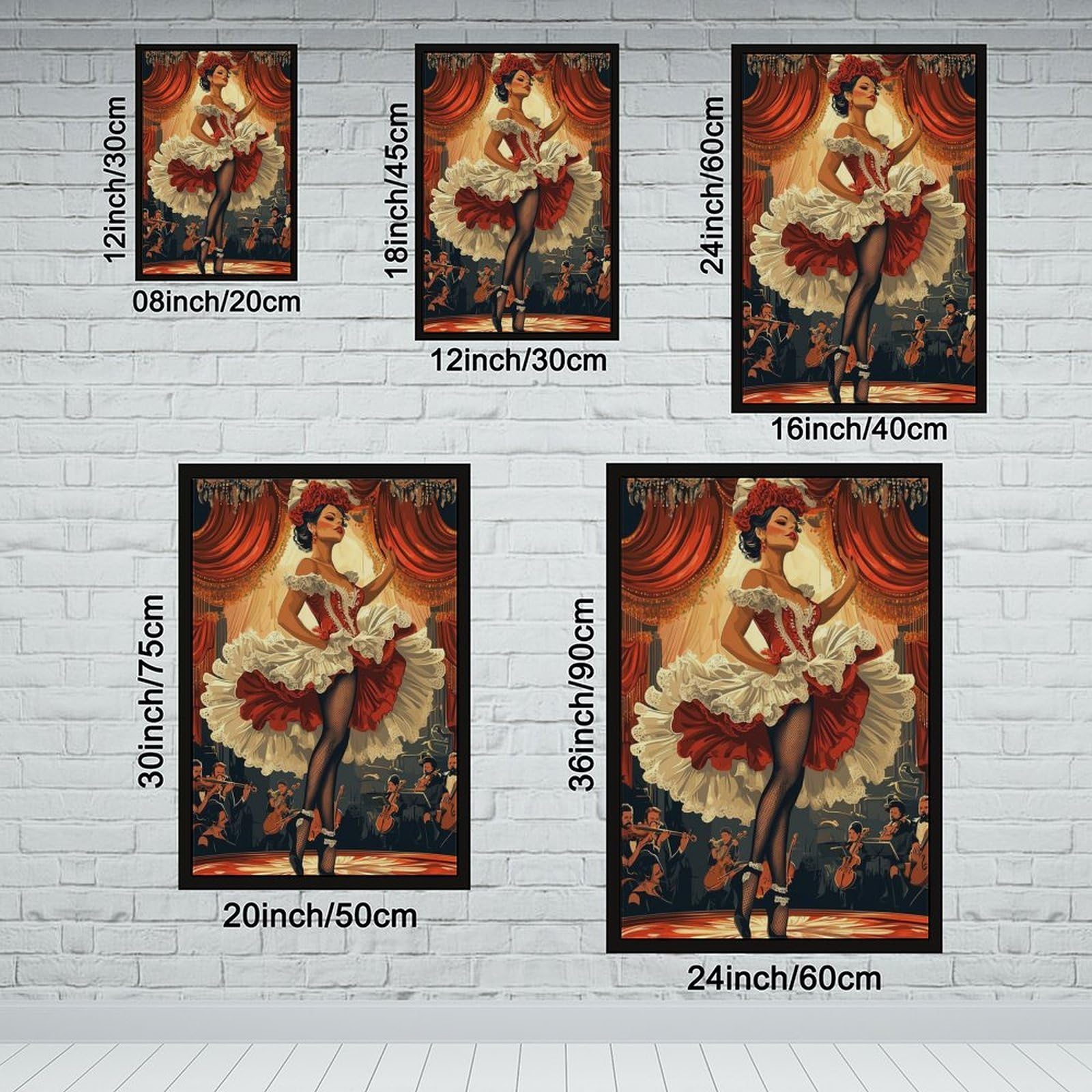 LXWNZE Cabaret parigino, poster artistico su tela con danza francese Cancan, decorazione per camera da letto, ufficio, stanza, regalo, 61 cm L x 91,4 cm W