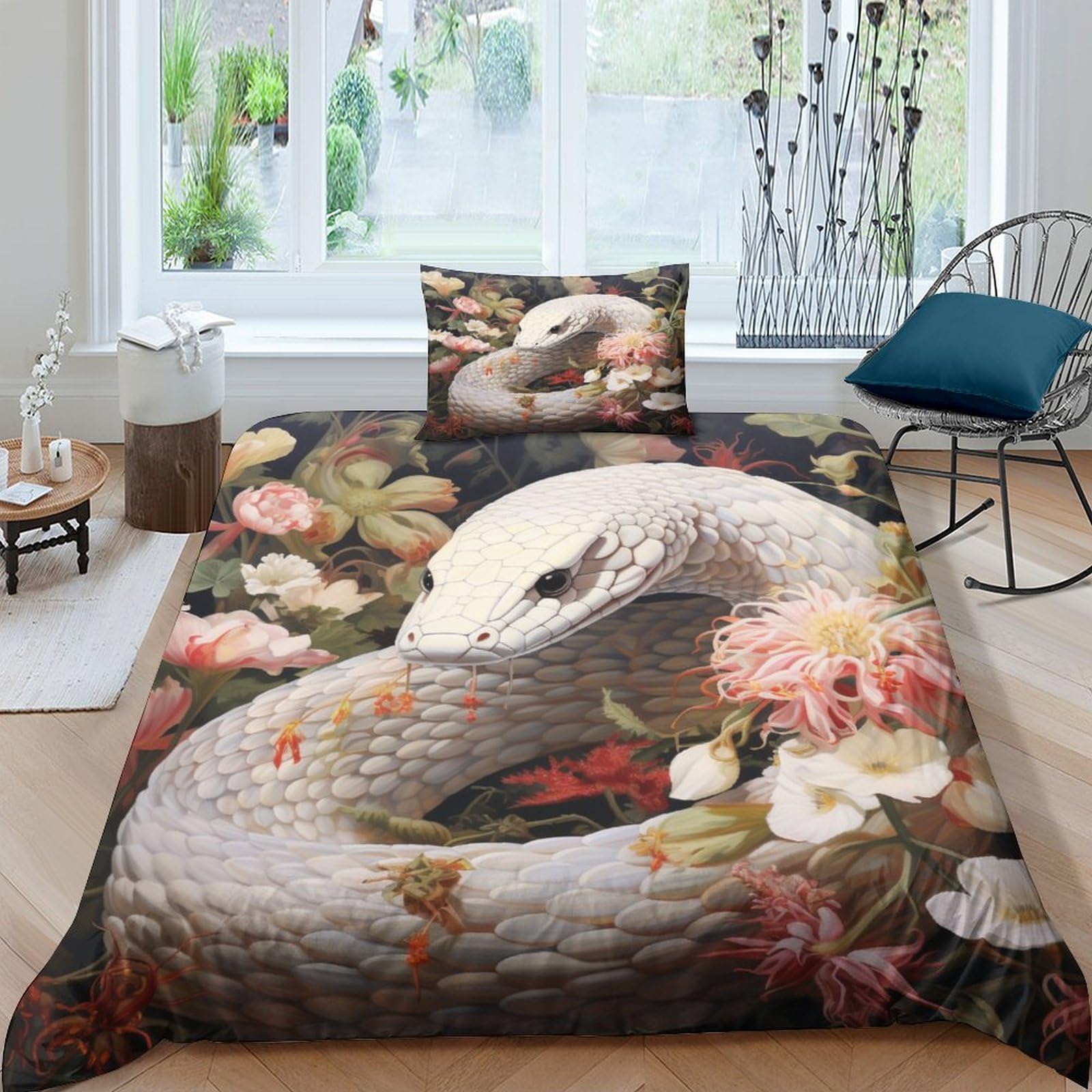 Housse de couette serpent imprimé 3D en microfibre anti-plis à fermeture éclair