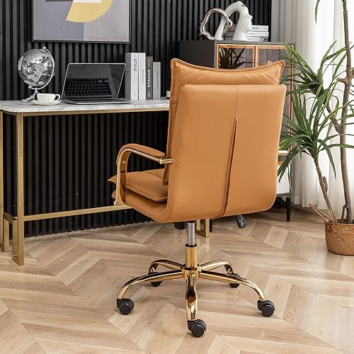 Miniatura 9 de Sillas de escritorio de cuero para la oficina en casa, silla de oficina cómoda, silla giratoria ajustable con respaldo medio con patas y brazos