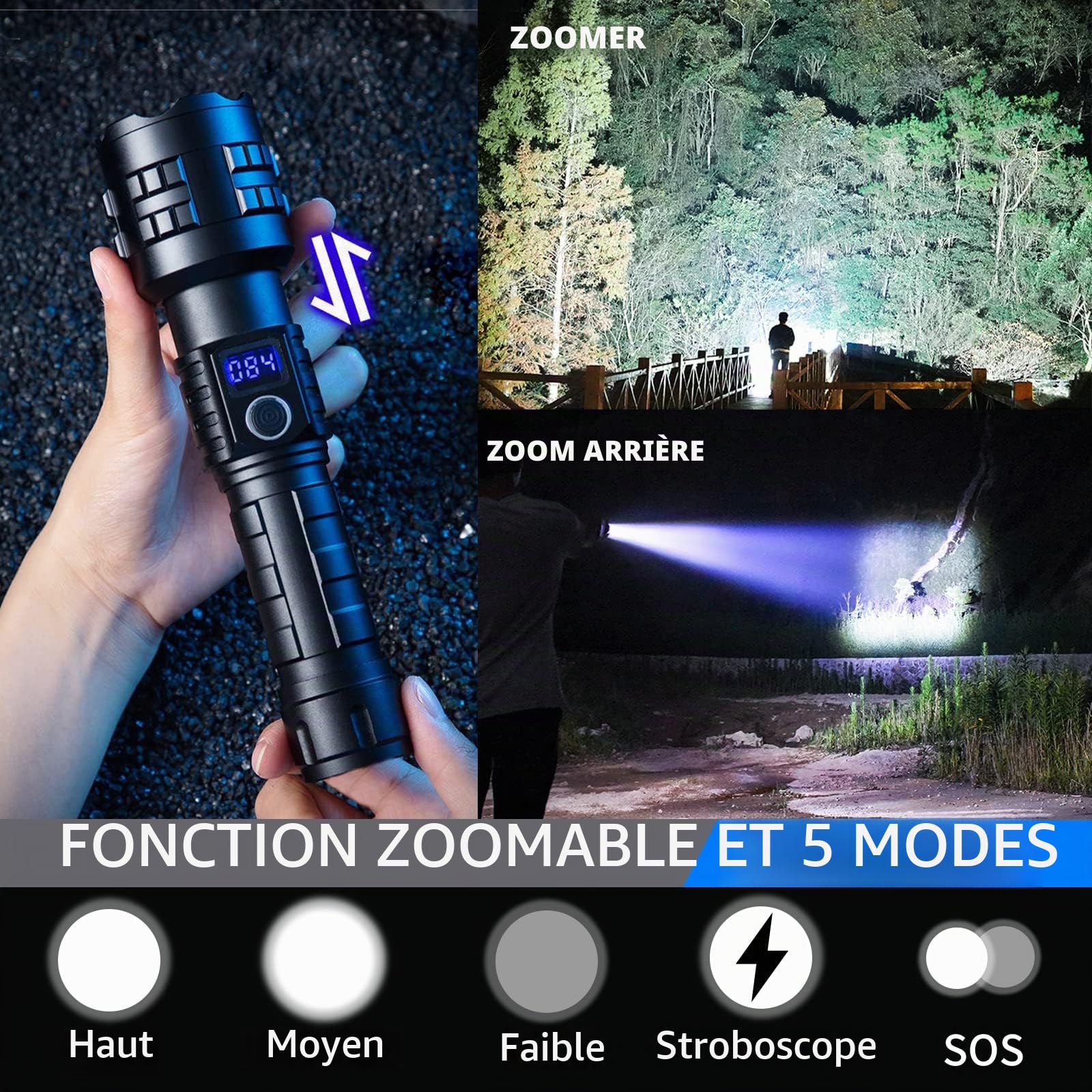 Lampes de poche rechargeables XHP99 haute luminosité 990 000 lumens LED tactiques super lumineuses haute puissance, lampe de poche puissante pour la chasse, la randonnée, la bataille