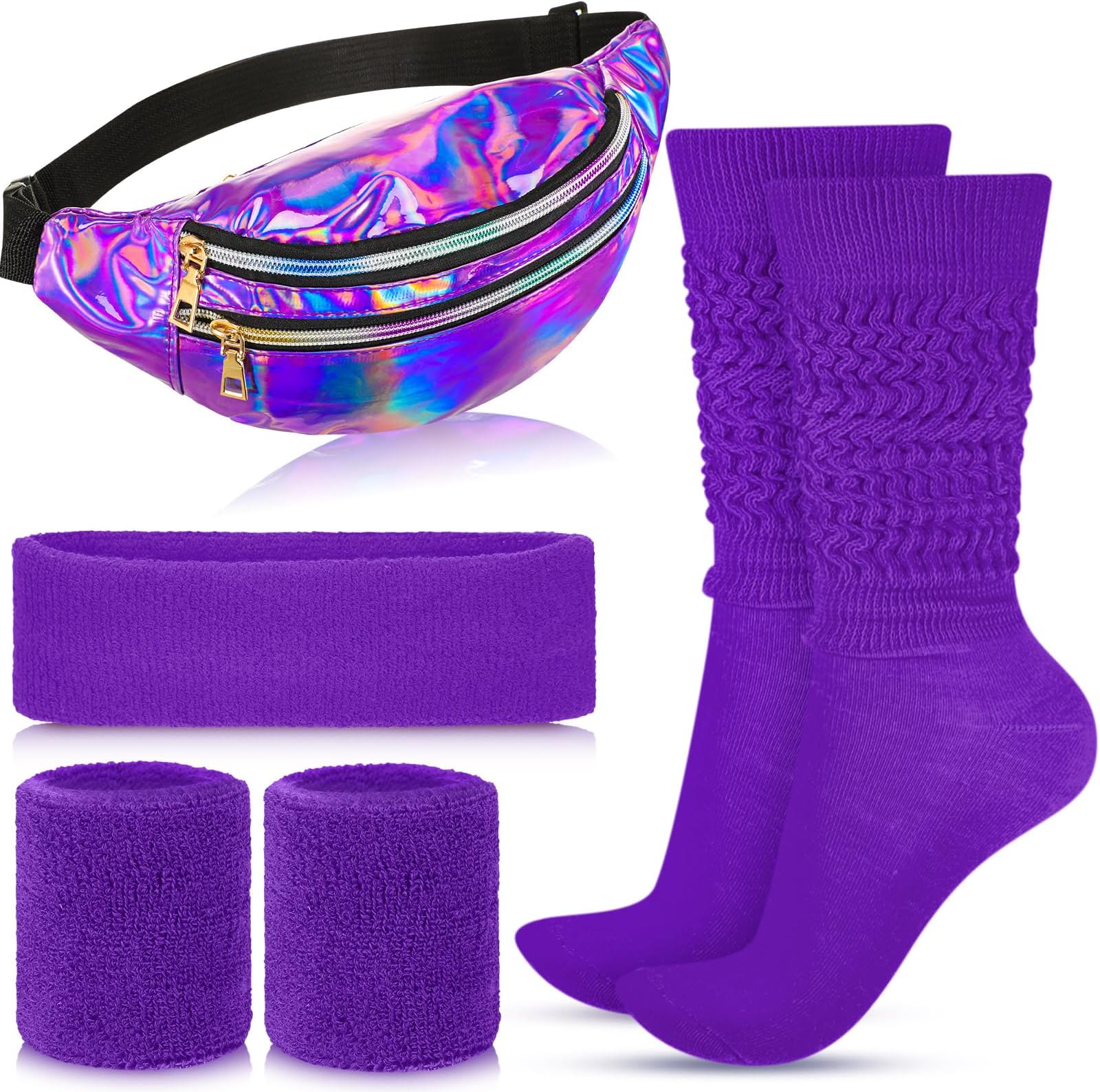 Tarpop 80s Neon Women Slouch Socks 90s Headbands Wristbands Fanny Pack Leg Warmers Sweatbands Waist Bag Women Party Costume