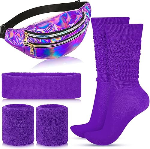 Tarpop Juego de 4 muñequeras de neón Tarpop 80s con banda para el sudor y muñequera de neón para mujer, para fiesta