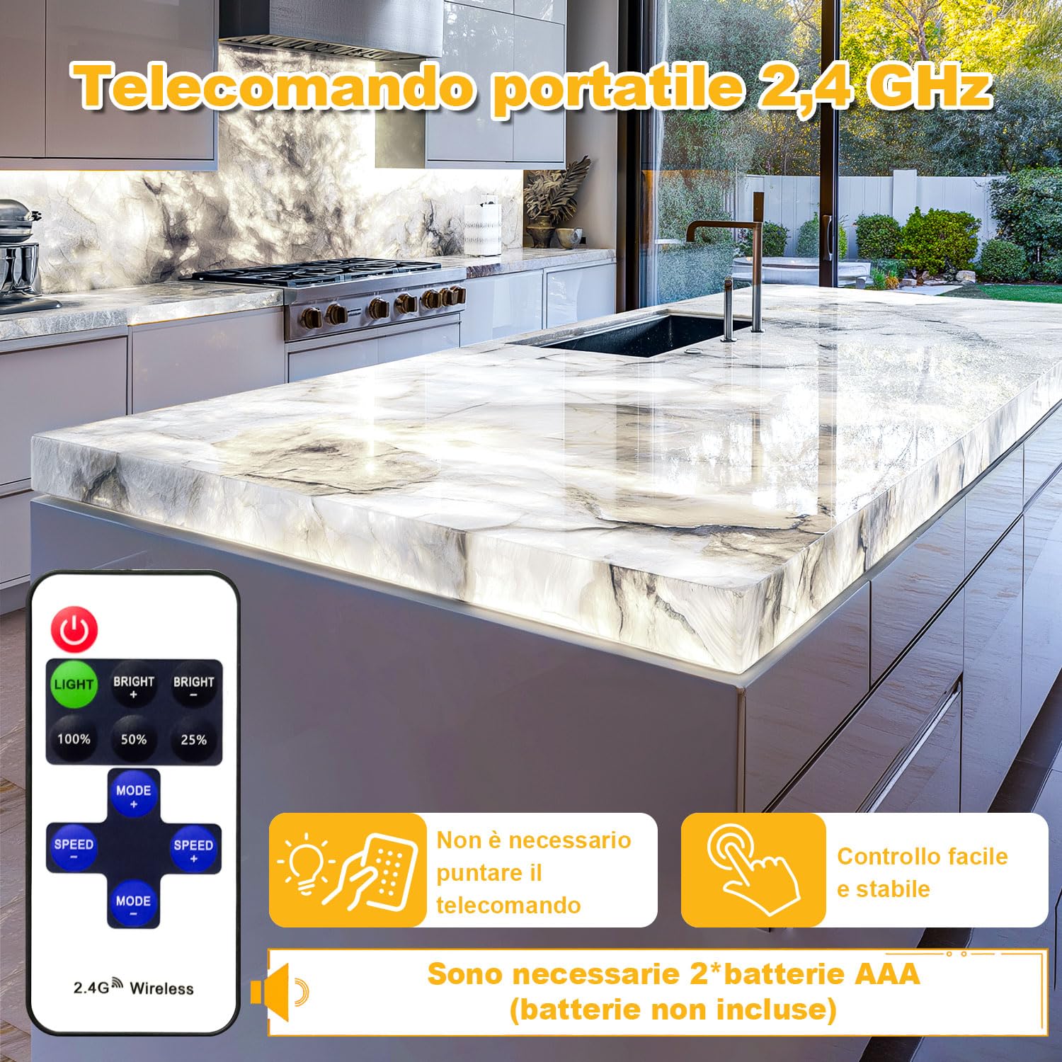LED Retroilluminati Bianco 6000K 24V 36W, Pannello LED Regolabile Compatibile con Alexa, Luci Flessibili con Telecomando e Controllo APP, 50x25 cm per Marmo, Onice e Piano di Lavoro in Quarzo (4 Pack)