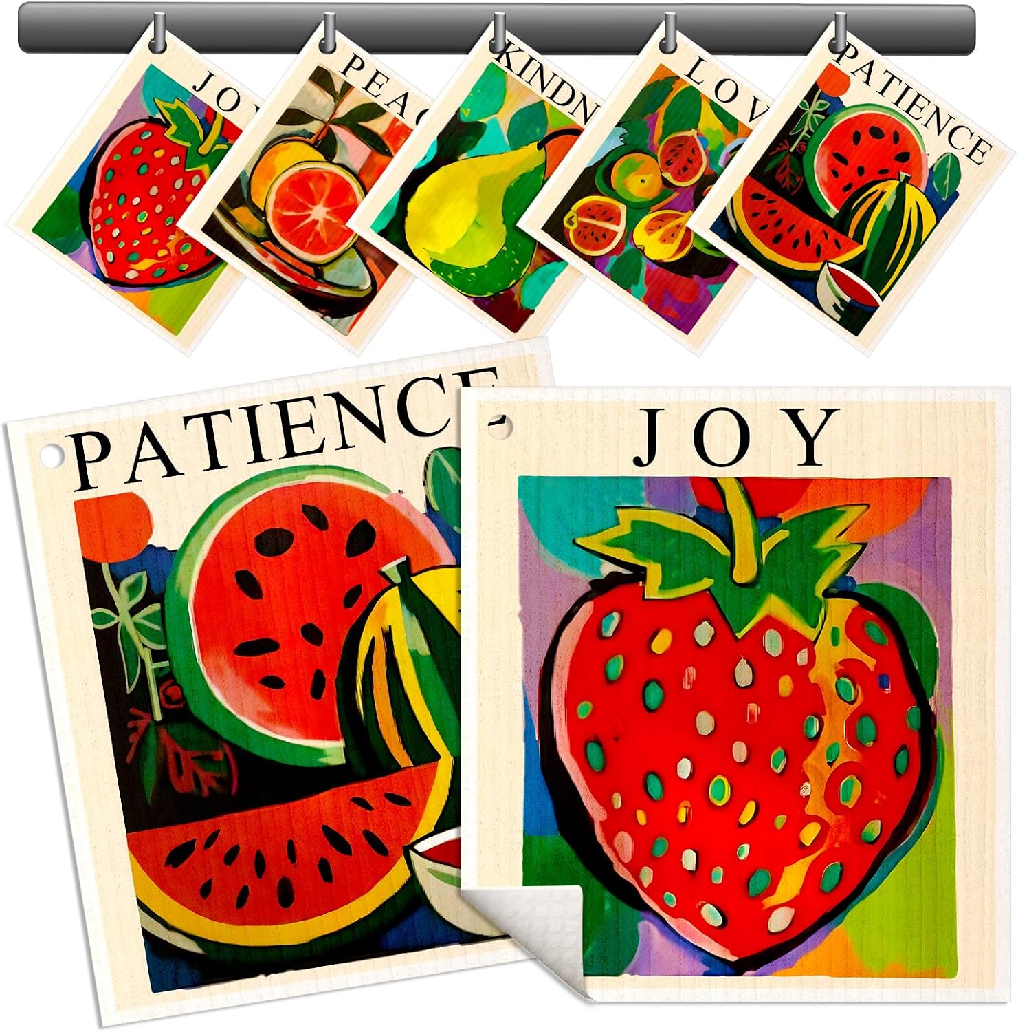 Miss Adola Swedish Dishcloths for Kitchen - 5 Pack Reusable Dish Cloths for Washing Dishes Absorbent Cute Funny Kitchen Towels Cleaning Sponge, Colorful Fruits
