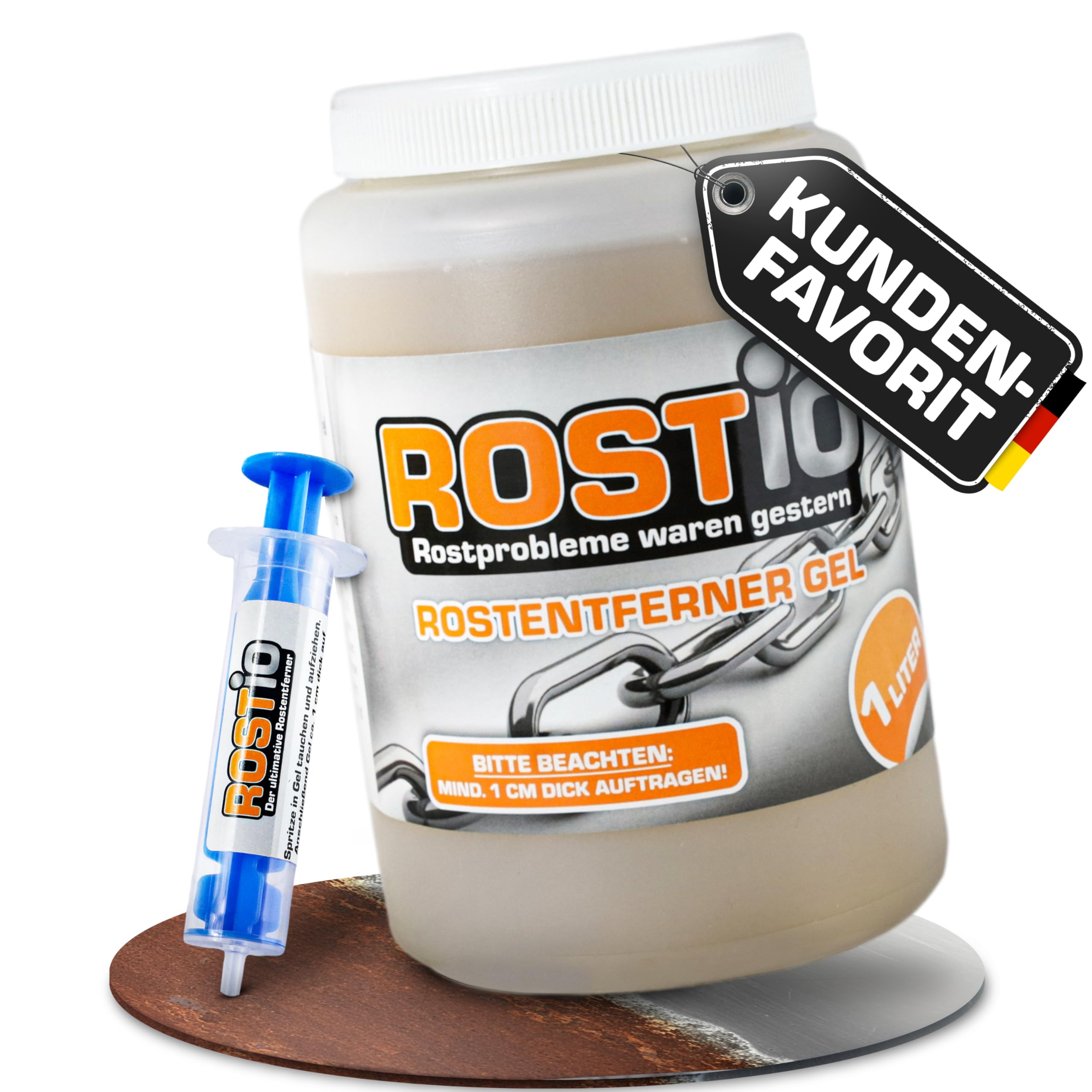 Rostio Hocheffektiver Rostumwandler/Rostentferner Gel 1 Liter | Entroster für Auto, Fahrrad, Metall, Edelstahl, Chrom …