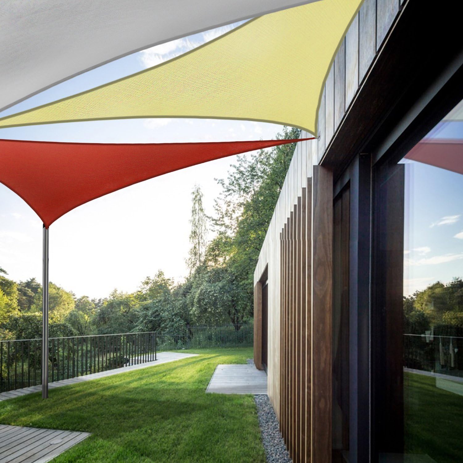 COARBOR Waterproof 8'x11'x13.6' Beige Sun Shade Sail Right Triangle Canopy Fabric Shade Cover with Hardware Kit Polyester for Deck Pergola Carport Patio Yard