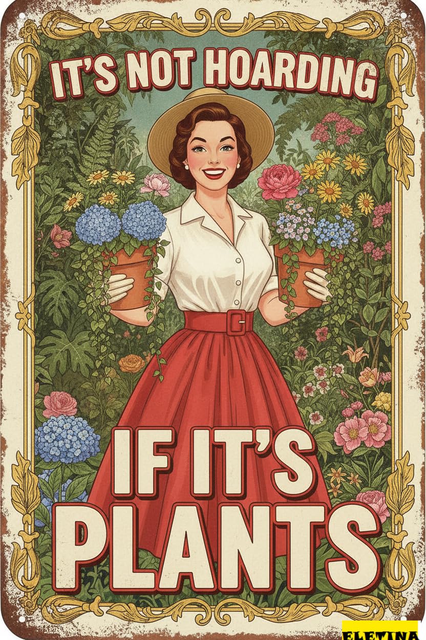 Personalized Sign for Man Cave Gardening Metal Tin It's Not Hoarding If It's Plants Funny Vintage Wall Art Outdoor Indoor Decor Garden Yard Patio 8x12in Private Property Decorative