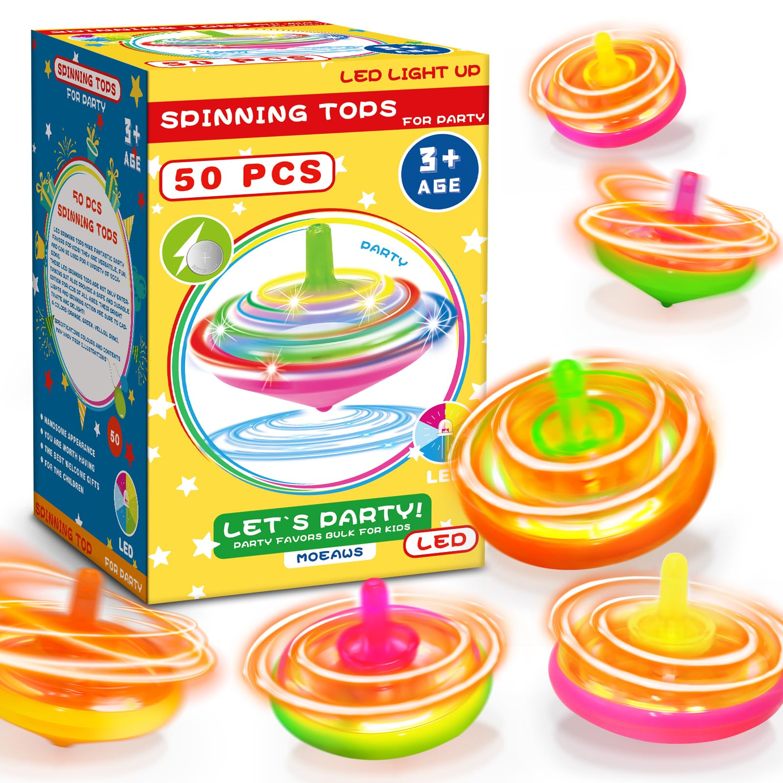 Juego de 50 piezas de camisetas giratorias iluminadas para niños, mezcla de 4 colores, camisetas intermitentes LED, juguetes a granel, recuerdos de fiesta de Navidad, premios de Halloween, recompensas