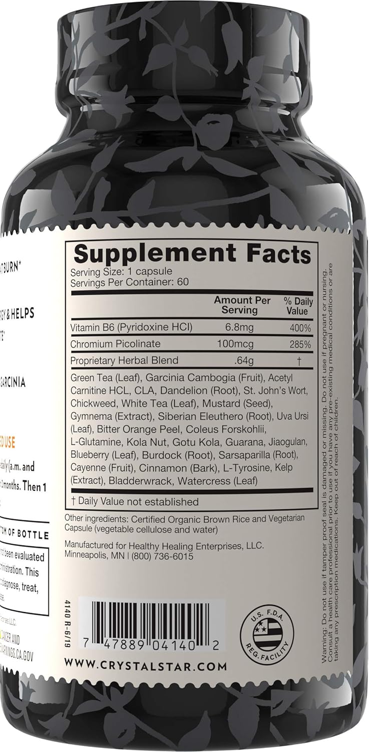 Bеѕt Rеvіеw Crystal Star Thin After 40 Weight Loss Supplement (60 Capsules) – Herbal Supplement that helps suppress Appetite & increase Metabolism - Green Tea Leaf, CLA & Burdock - Non-GMO