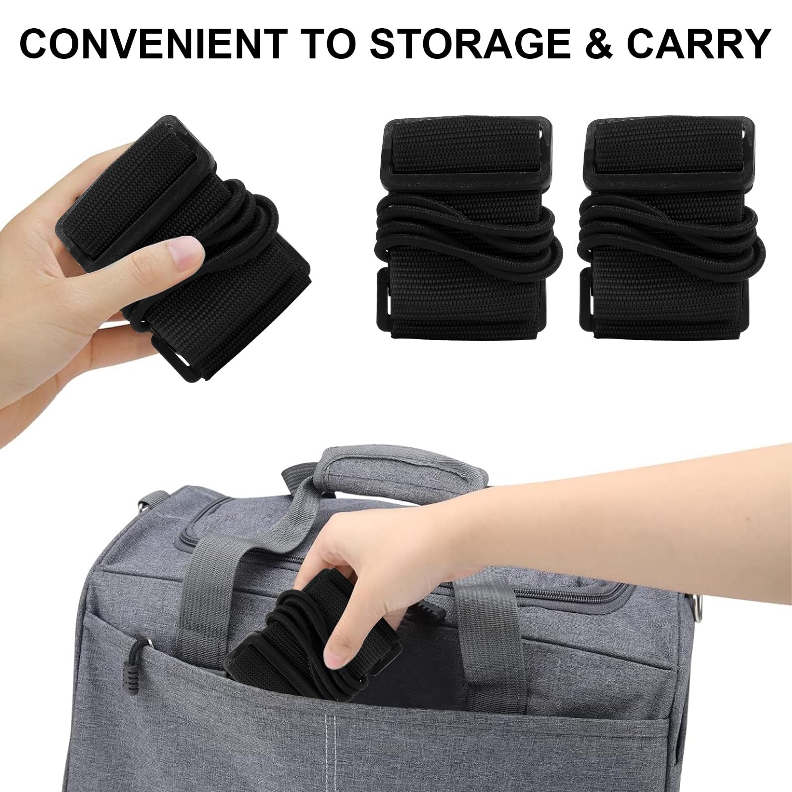 2 Cinghie Elastiche Fissaggio Bagagli - Regolabili E Resistenti Per Valigie, Accessori Da Viaggio Pratici (Nere) - 4