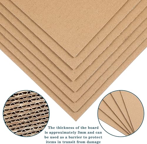 Miniatura 3 de Paquete de 50 hojas de cartón corrugado marrón, hojas planas de cartón, insertos de cartón, separadores de cartón plano para proyectos de arte,