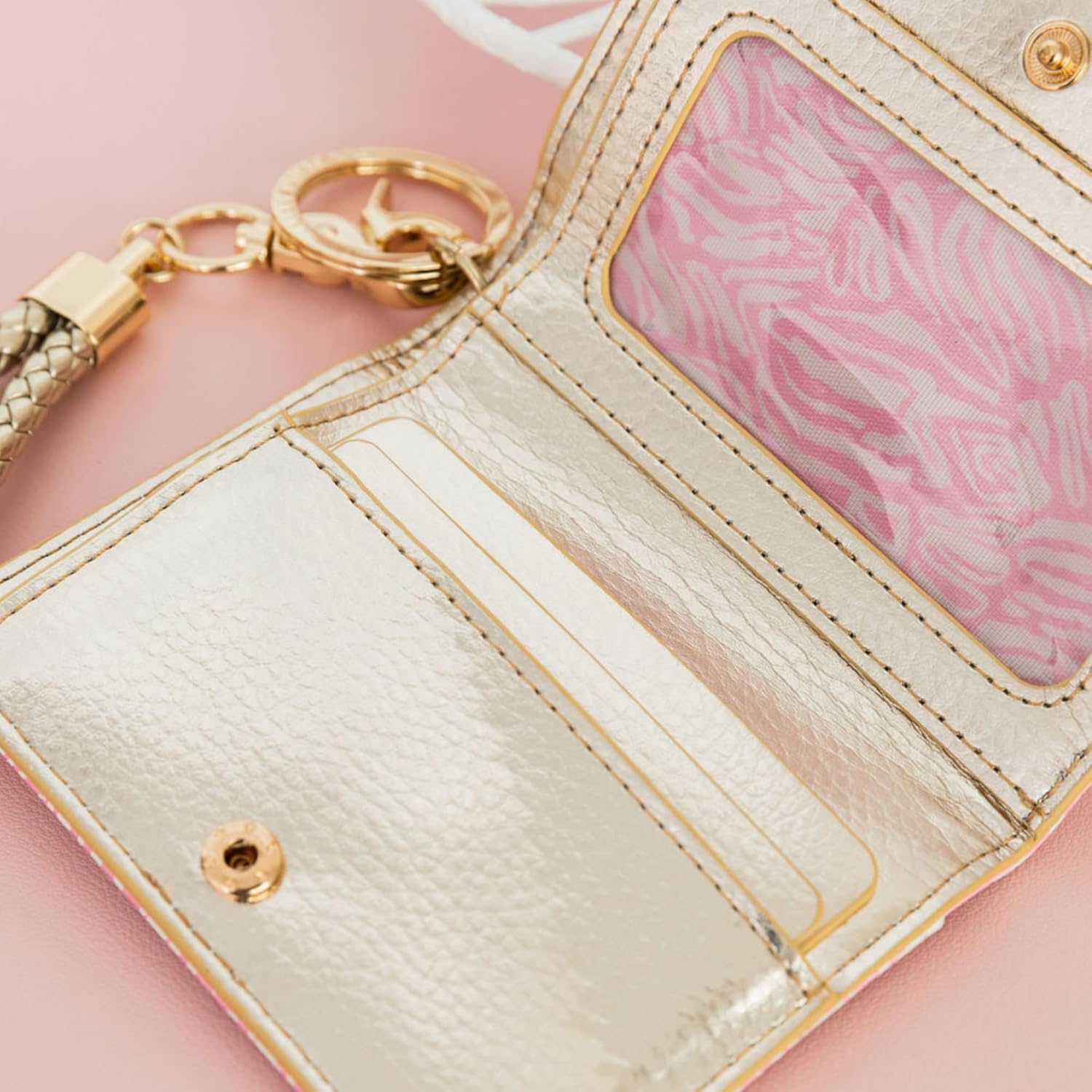Lilly Pulitzer Snap ID Card Case, Cute Pink Keychain Wallet, Slim Credit Card Holder with Wristlet Strap, Conch Shell Pink Zee Bebe - Image 5