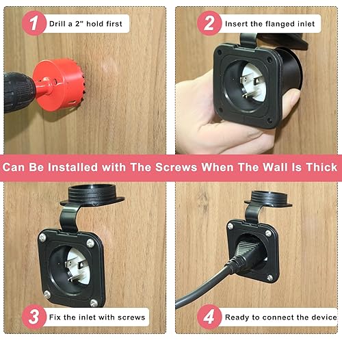 Miniatura 4 de KUNCAN Enchufe de puerto de CA de 15 A, enchufe de entrada de alimentación de 125 V con cable de extensión triple de 18 pulgadas, enchufe NEMA 5-15