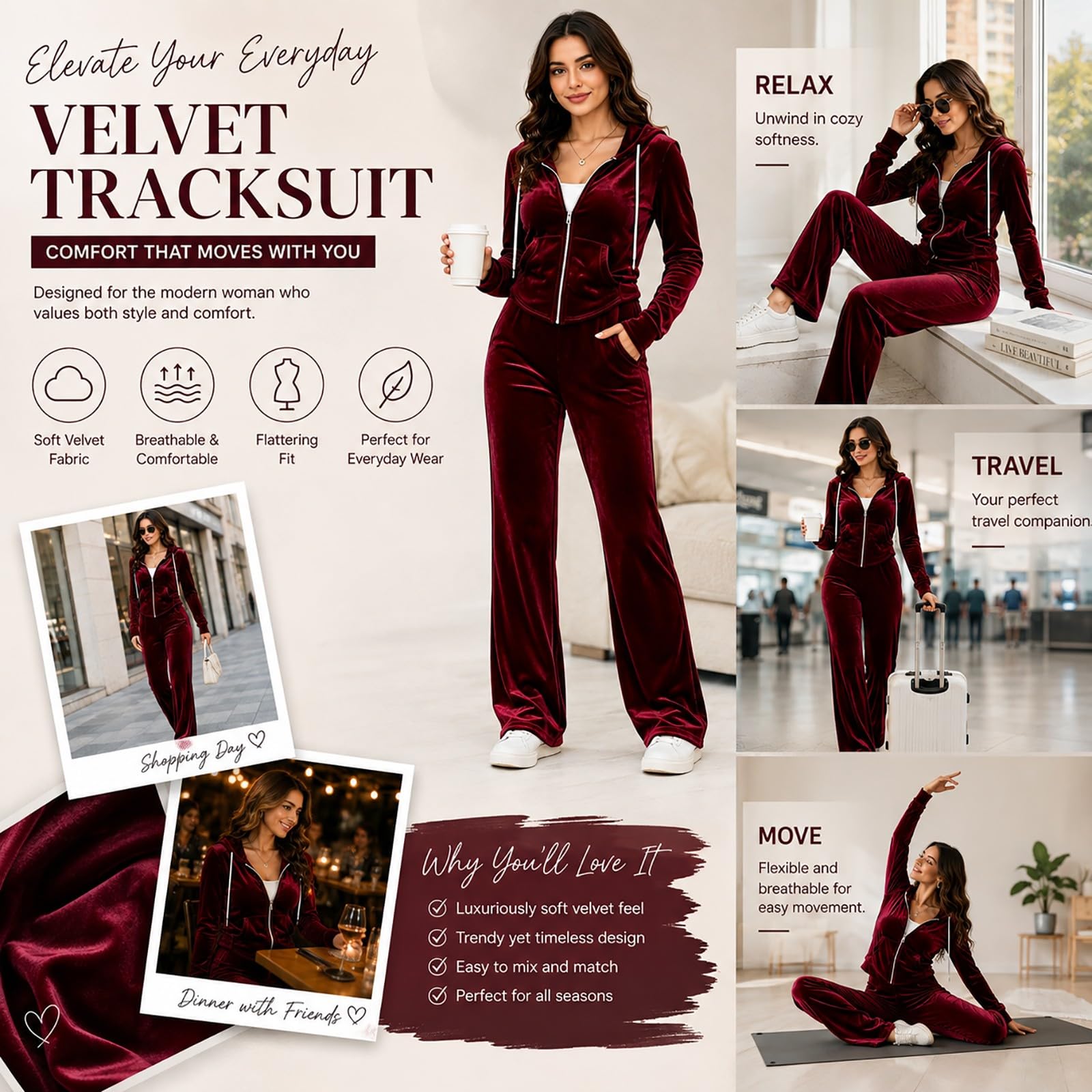 Chándal para mujer con capucha, elegante terciopelo