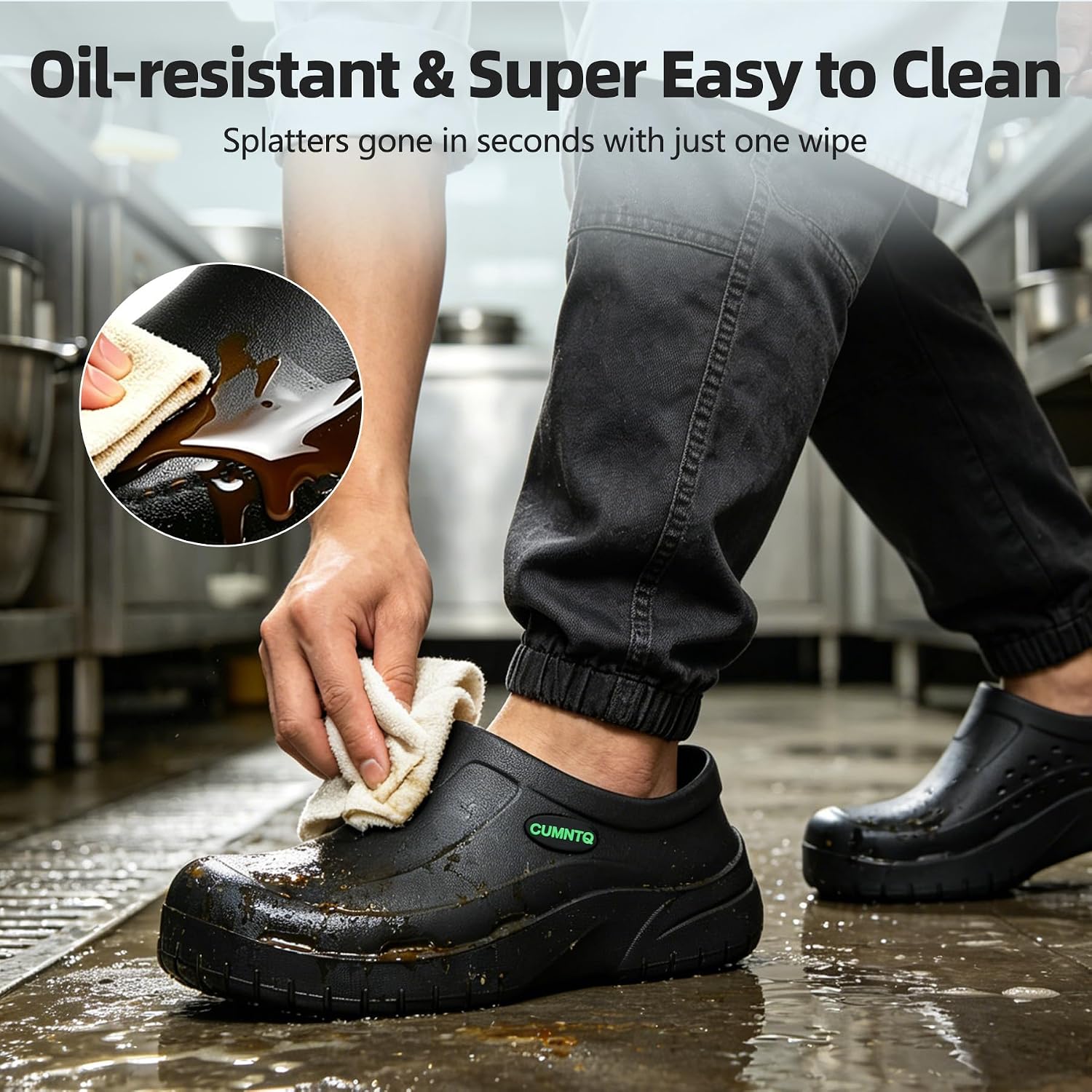Non Slip Work Shoes for Men Women Waterproof Oil Resistant Chef Shoes Lightweight Comfortable Slip On Clogs for Kitchen Restaurant Garden Indoor Outdoor