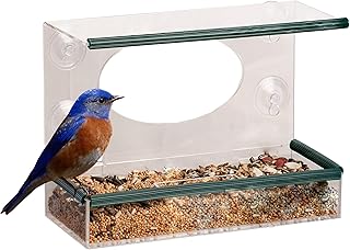 Garden Mile Window Bird Feeder with Suction Cup Window Bird Feeder UK Bird Watching Bird Feeder Hanging Bird Seed Feeder Garden Decor Perspex Bird Feeders For Small Birds Easy Refill & Clean Bird Feeder