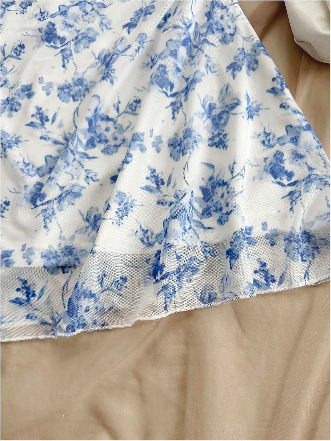 SHENHE Girl's Floral Ruched Spaghetti Strap Sundress Mesh A Line Flowy Boho Mini Dress - Image 2