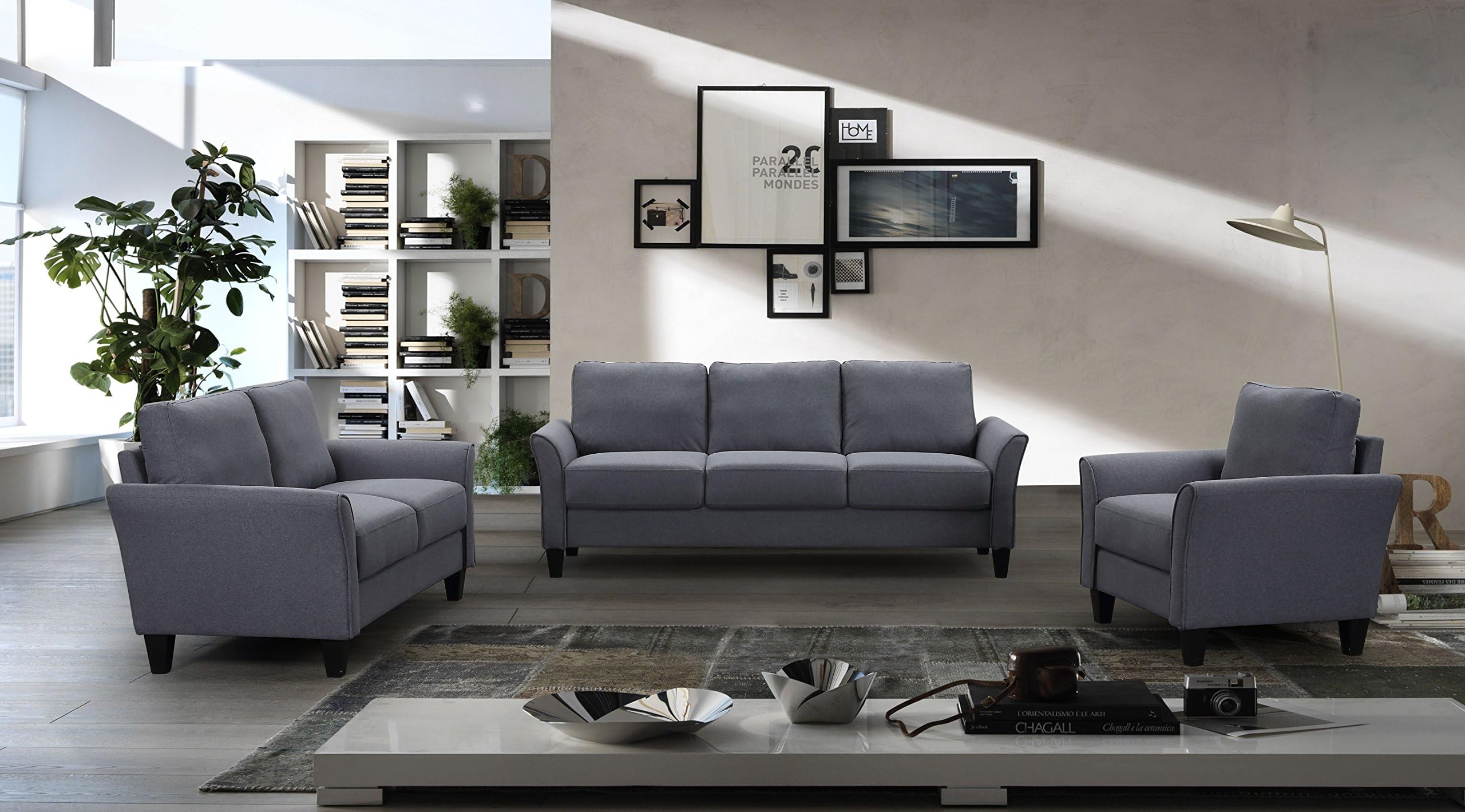 MOOSENG 3 Pieces Living Room Furniture Set Sofas, Blue