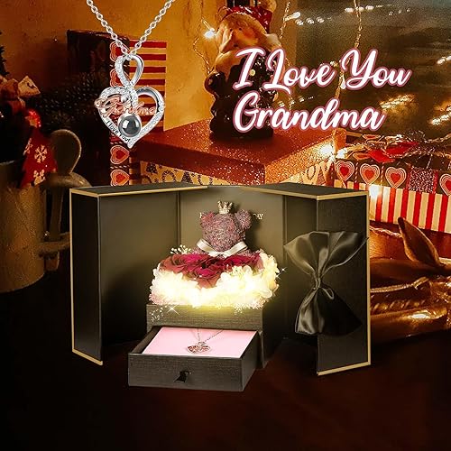 Miniatura 9 de ADDWel Regalos para mamá de hija e hijo, idea de regalo de cumpleaños para mamá de parte de niños, rosas reales preservadas únicas con collar de