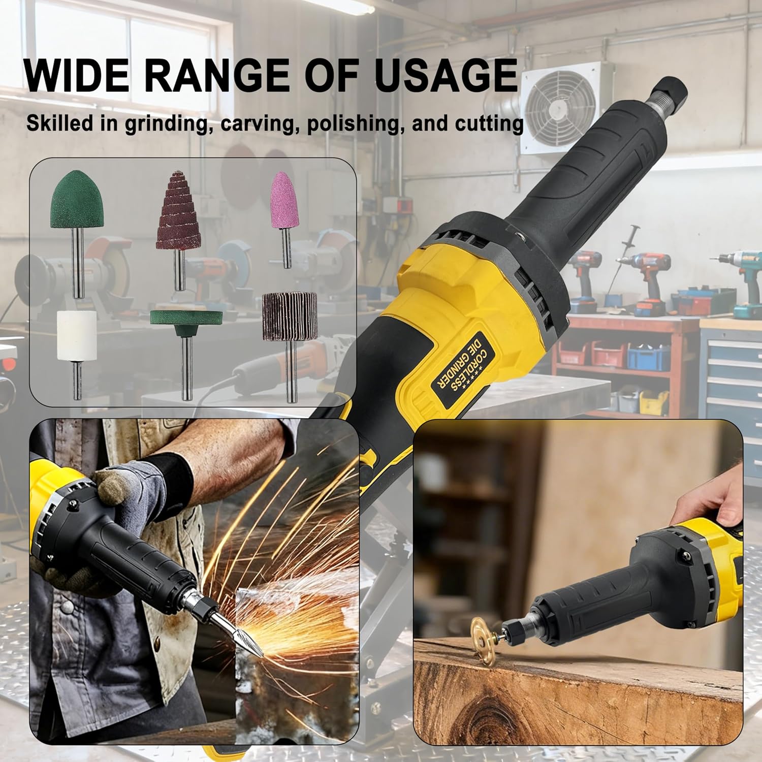 Cordless Die Grinder Compatible with Dewalt 20V MAX Battery,1/4" Precision Chuck Die Grinder with 25000RPM Brushless Motor for Grinding Polishing Metal Wood Rust Removal Deburring (No Battery)