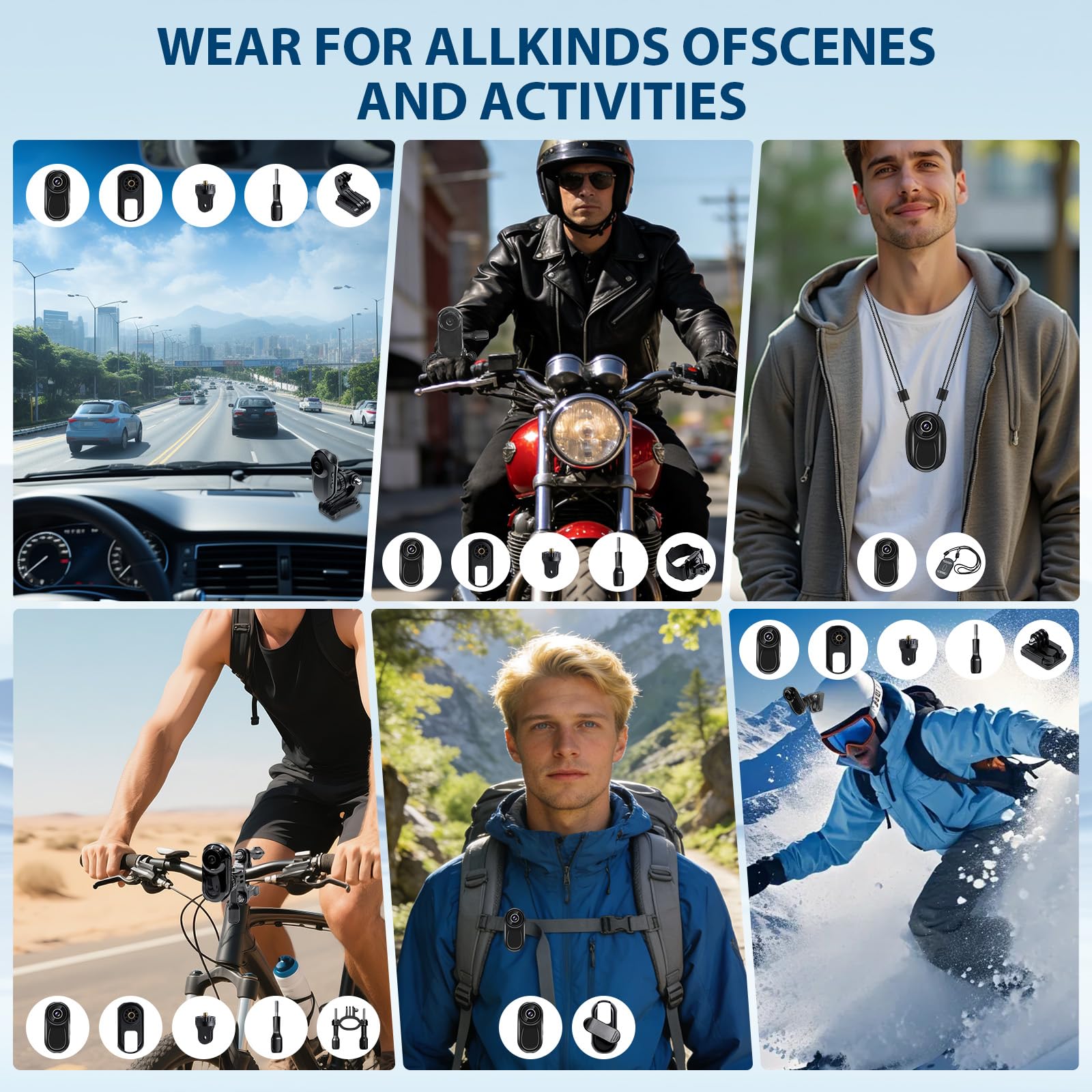 Yadayuki Cámara de Acción, 1080P HD & Clip Giratorio de 360° Camara Deportiva, Mini Cámara de Cuerpocon Imán mit 0,85 pollici Pantalla, Cámara para Casco/Moto Deportivo con Visión Nocturna — view 7