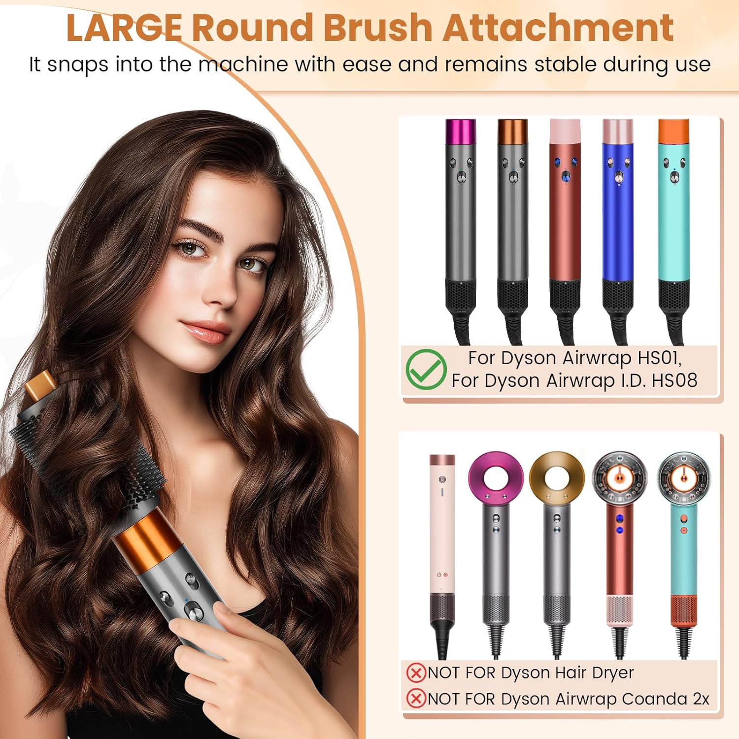 Upgraded Large Round Volumizing Brush for Dyson Airwrap HS01/05/08 Attachments, Bigger Round Brush Attachment Compatible with Airwrap Accessory for Dry Fast Smooth Add Big Volume - Image 8