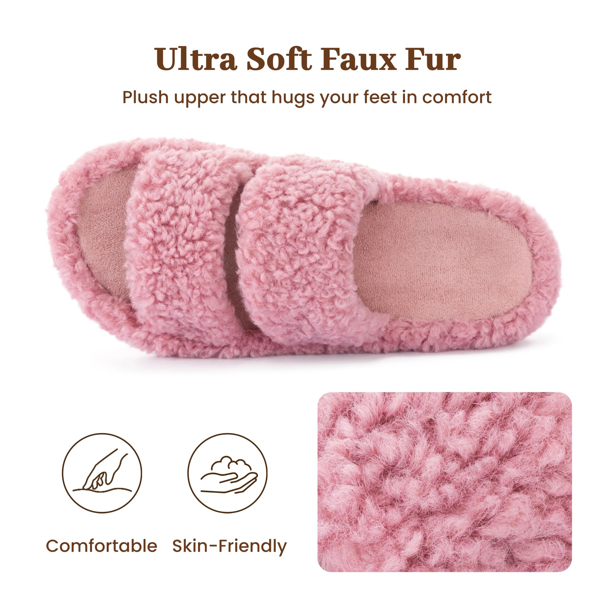 RockDove Pluffie Chic - Pantuflas de piel sintética con puntera abierta para mujer, con espuma viscoelástica, acogedoras, para uso en interiores y exteriores